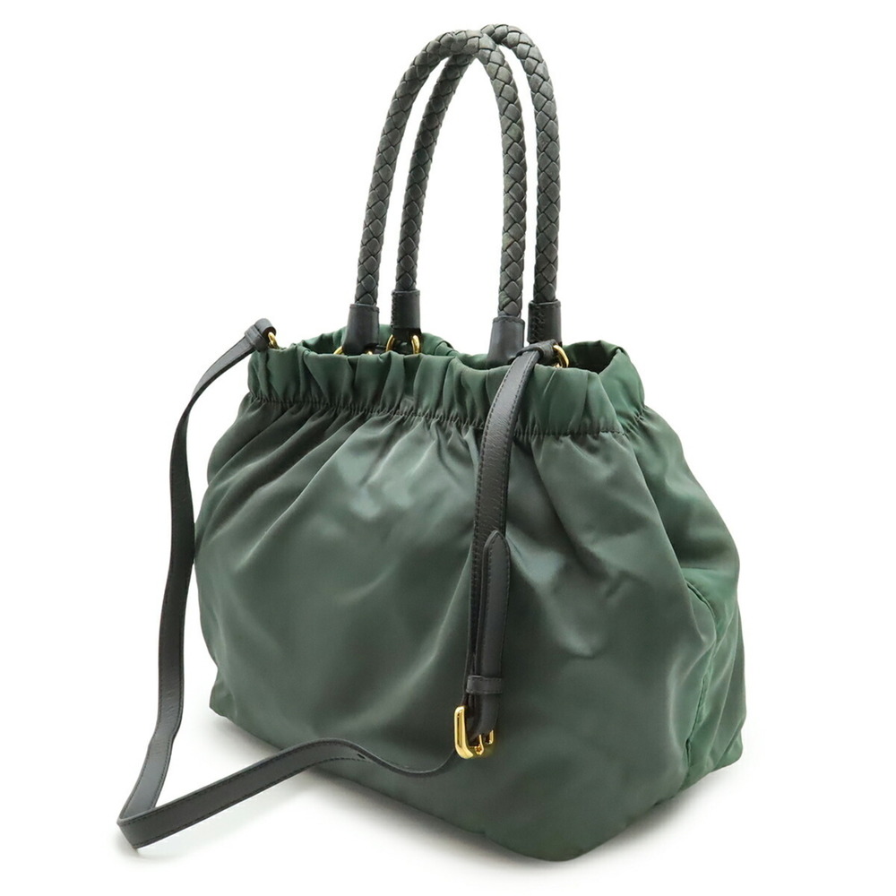 PRADA Ardesia Gathered Ribbon Handbag with Handles, Shoulder Bag, Gray, Nylon... - Picture 3 of 9
